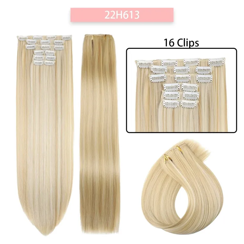 6-Piece Set 24-Inch Synthetic Clip-On Hair Extensions Straight Hair Removable Lightweight Synthetic Wig Women's Exclusive