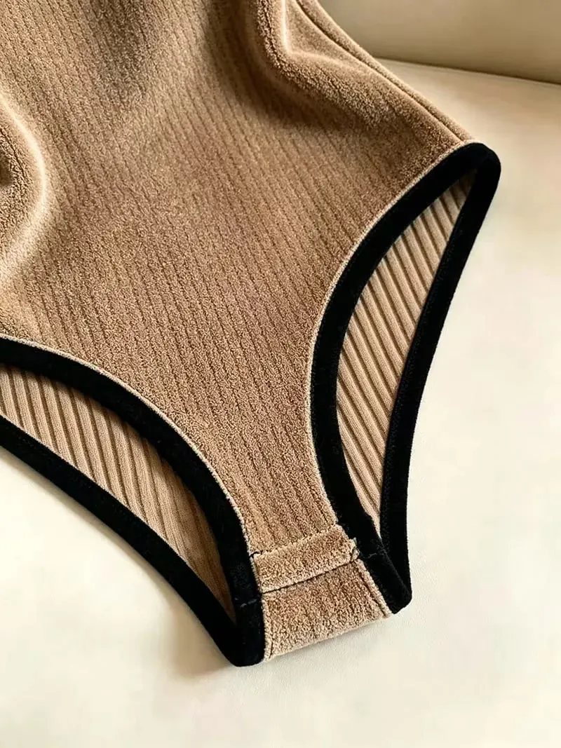 Women Ribbed Knit Bodysuit Sleeveless Tank Top Crisscross Back Black Contrast Trim Slim Stretch Casual Streetwear — image 6