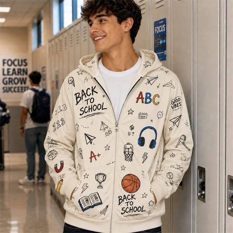 Zip Hoodie Men Back To School 3d Print A+ Graphic Basketball Book Pattern Hoodie New Y2k Gift Casual Street Hooded Sweatshirt — image 4