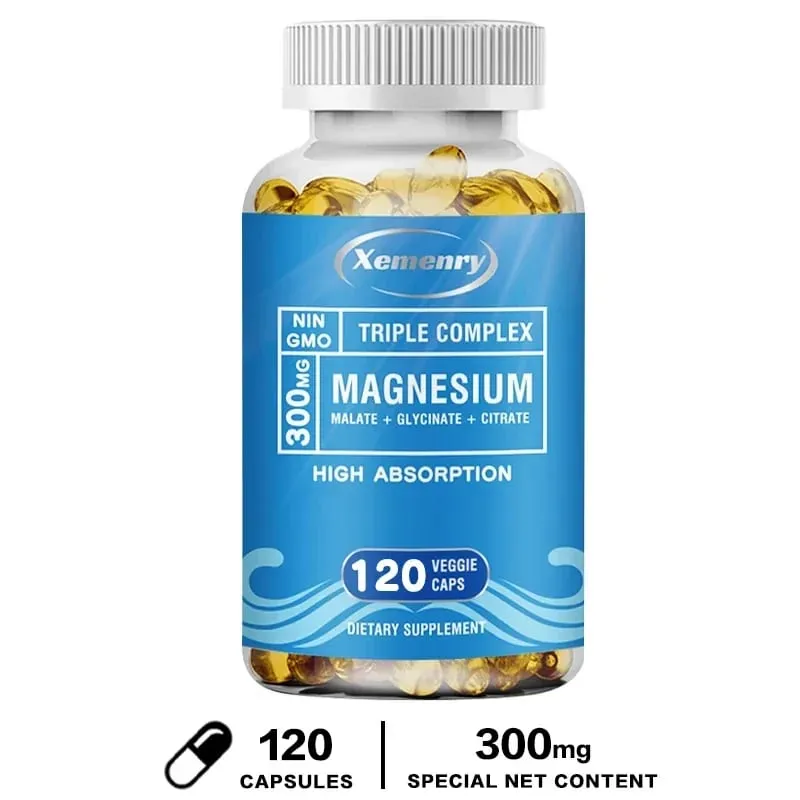 Triple Magnesium Complex Supplement - Innehåller magnesiumglycin Äppelsyra och citrat för att slappna av musklerna och förbättra sömnen