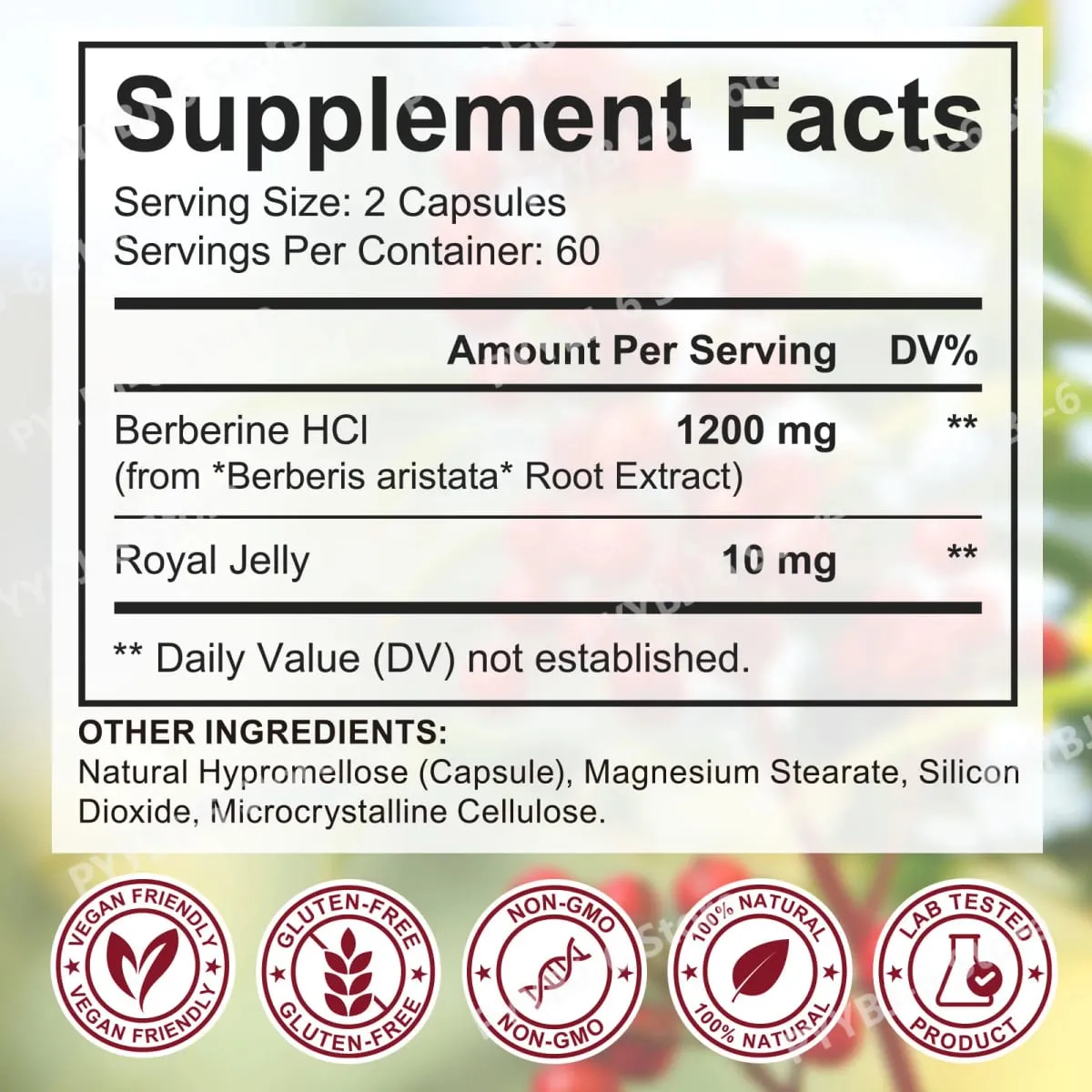 Berberine Plus Capsules 1200mg Berberine HCl Metabolism & Digestive Gut Health Support 120 Capsules — image 6