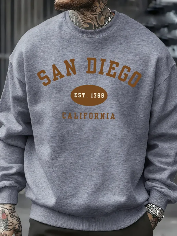 San Diego California Letter Printed Men Pullover Sweatshirts Soft Fleece Sweatshirt Crewneck Casual Clothes Oversized Streetwear — image 27
