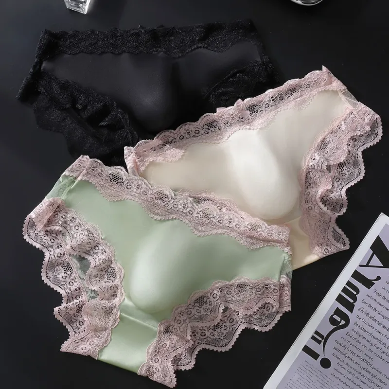 Men Triangle Panties Lace Trim Butterfly Knot Flower Pattern Thin Super Comfortable U Bulge Pouch Breathable Transparent Underwe — image 2