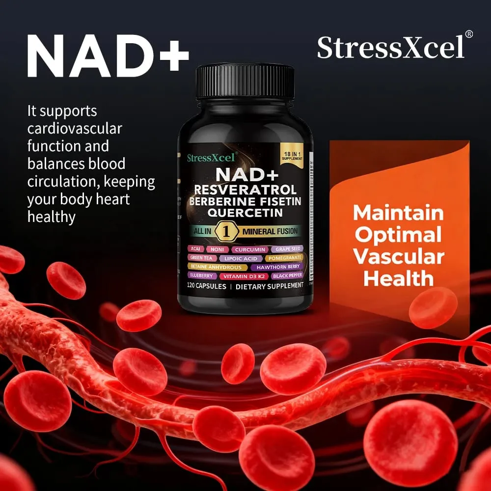 NAD+ Supplement with Resveratrol & Quercetin - Boost NAD+ Levels Energy & Anti-Aging Support - Vegan 120 Softgels
