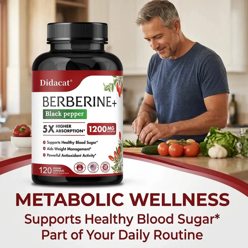 1200 mg Premium-Berberin-Ergänzungskapseln unterstützen das Immunsystem, Herz-Kreislauf, Herz und Magen-Darm-Wohlbefinden