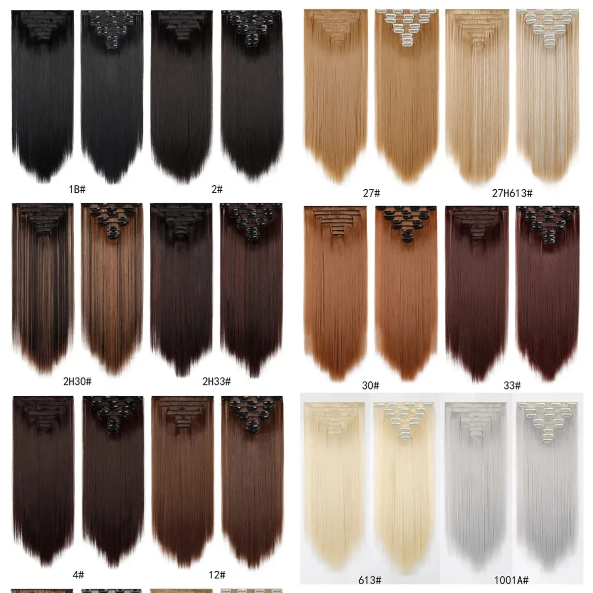 Clip In Hair Extensions Full Head 8 Pieces 17 Clips Synthetic Straight 24 Inch Matte Hair Set Multiple Colors