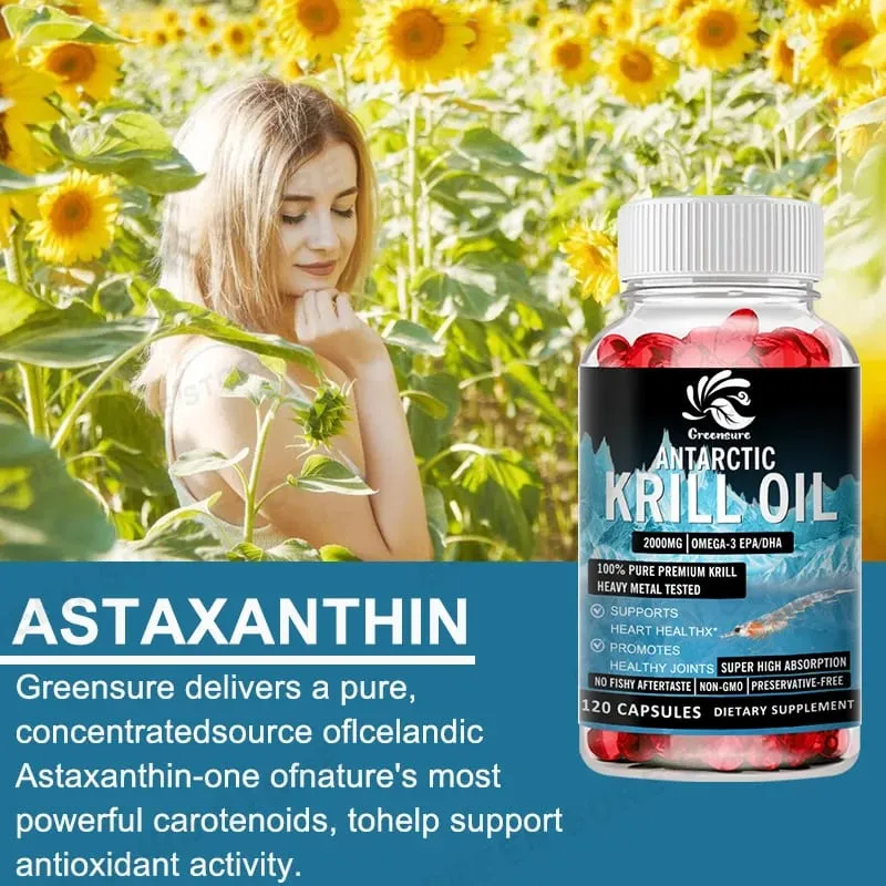 Premium Antarctic Krill Oil 2000mg – Omega-3 EPA & DHA Heart & Brain Support – 60/120 Softgels