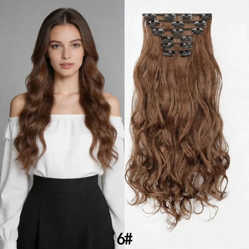 6Pcs Synthetic Clip In Hair Extensions Long Wavy Hair Pieces Multiple Colors Invisible Hair Extensions For Women — image 4