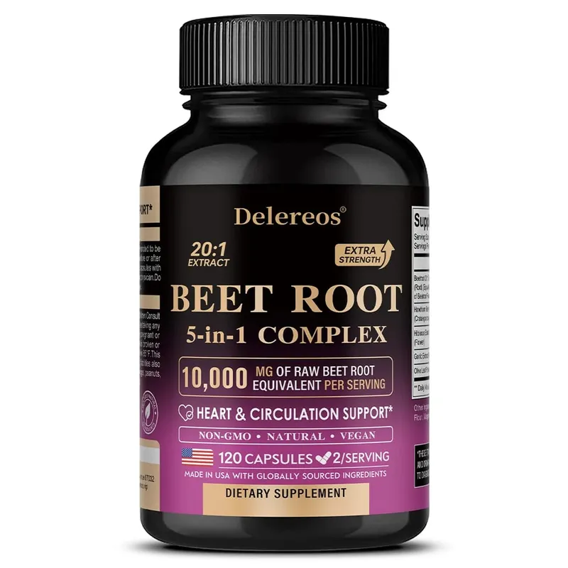 Organic Beetroot Extract Capsules 500mg Supports Blood Circulation & Heart Wellness Blood Flow Improves Immunity