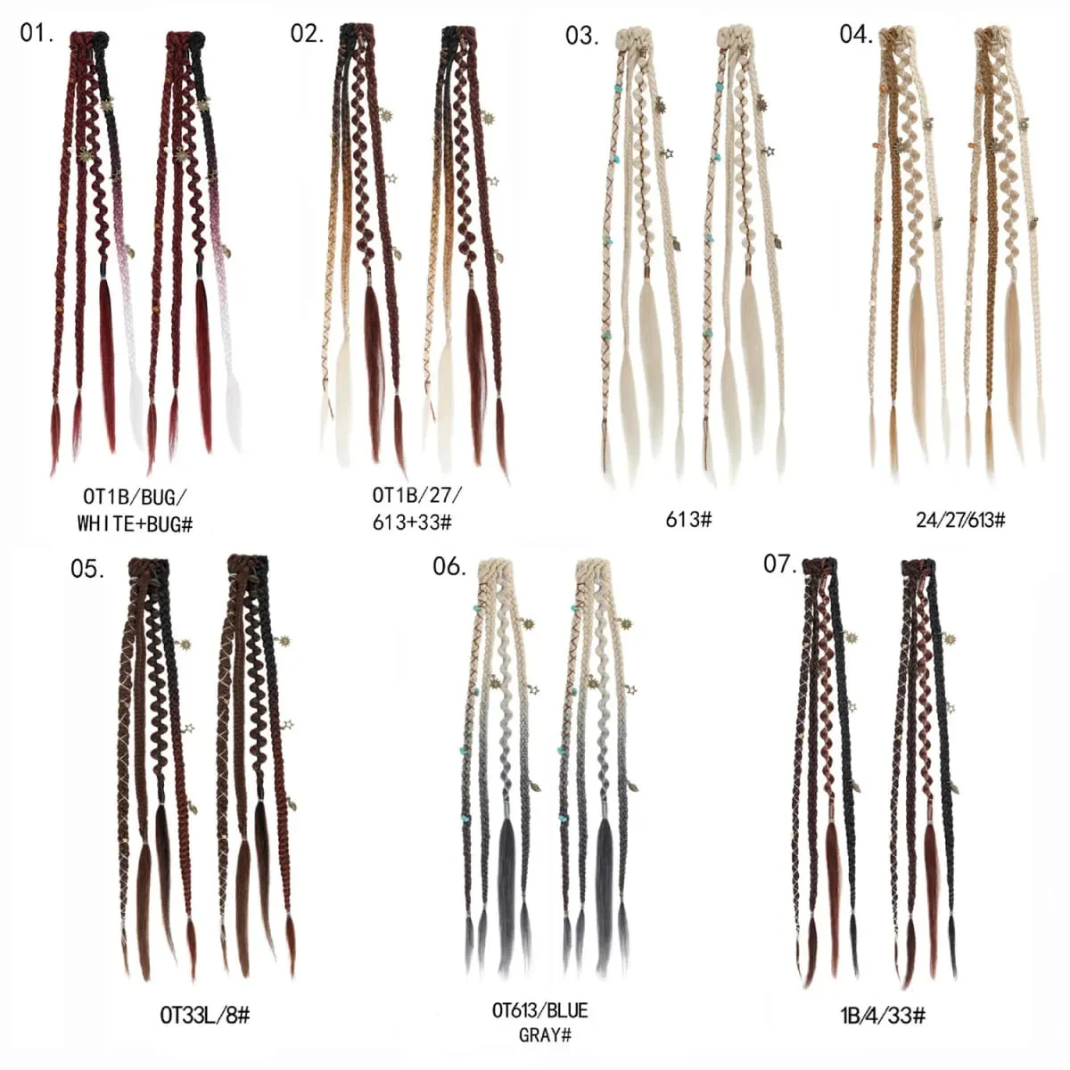 2Pcs Clip in Braided Hair Extensions for Women 16/20 Inch Handmade Synthetic Boho Clip in Braid Hairpieces with Beads & Charms — image 5