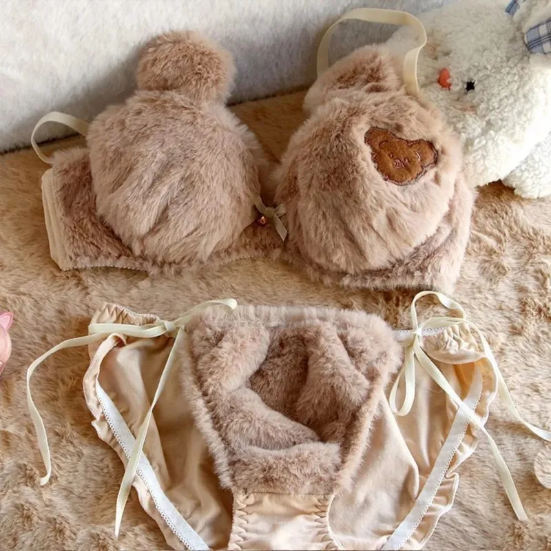 Fashion Women Lingerie Set No Steel Ring Soft Girl Warm Underwear Panties Suit Cartoon Bear Winter Bra & Brief Sets Women — image 8
