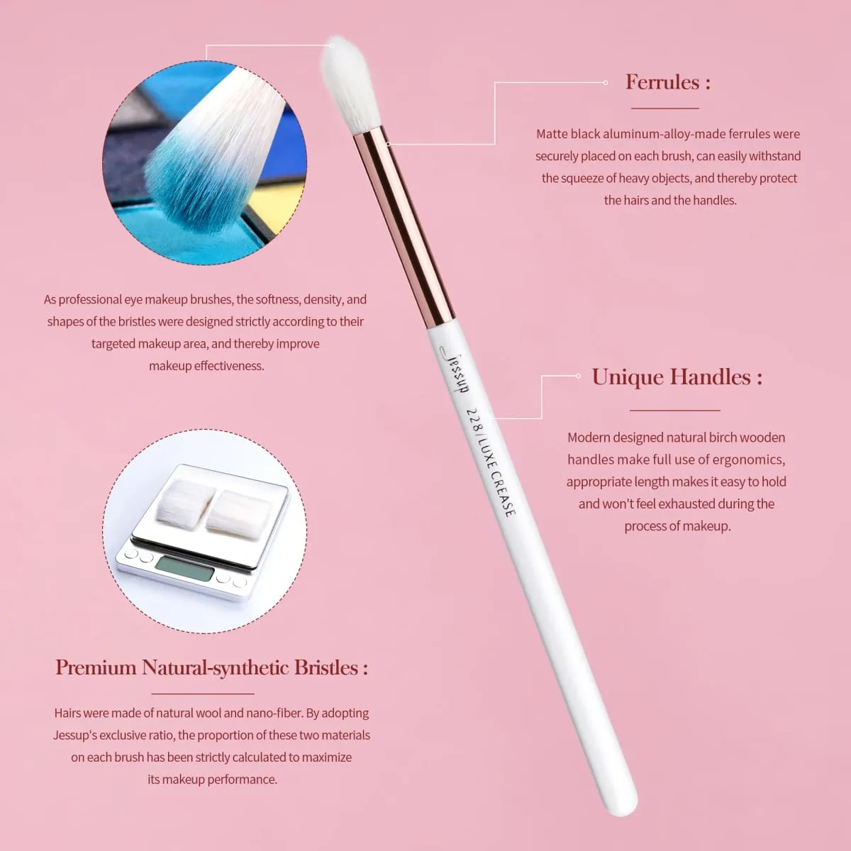 Jessup Makeup Brushes Set 15pcs Eye Brushes set Natural-synthetic Eyeshadow Eyeliner Eyebrow Blending Pearl White T217 — image 3