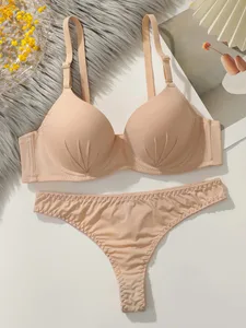 Solid Underwire Lingerie Set Women Push 
