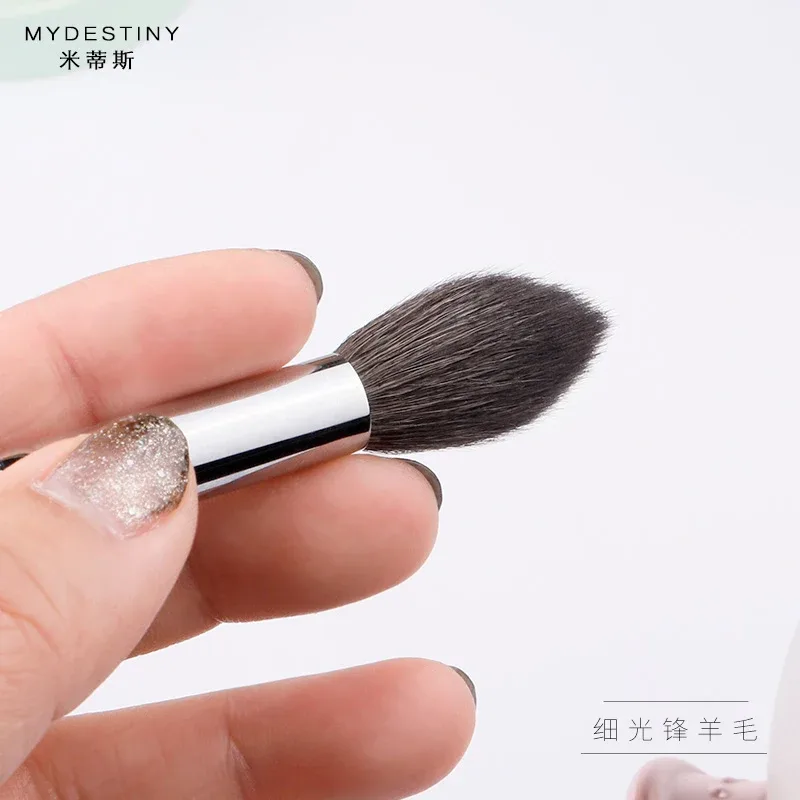 1ks Vysoce kvalitní Pro Goat Hair Zvýrazňovač Štětce na make-up Tvar plamene Zvýraznění Štětce na make-up Ebenová rukojeť kosmetických nástrojů
