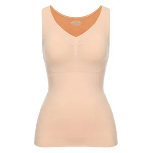 Top Tank untuk Wanita dengan Bra Rak Terbina dalam Bra Kasual Tali Lebar Asas Kamisol Tanpa Lengan Pembentuk Atas dengan Bra Boleh Tanggal