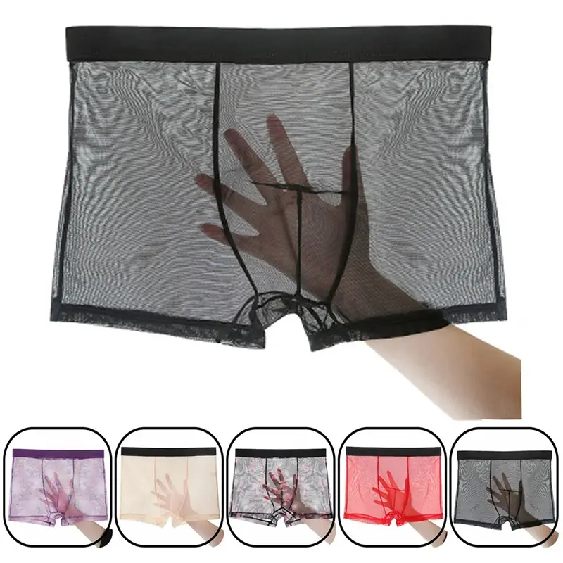 Roupa interior masculina ultra-fino transparente boxershorts masculino malha desliza homme calcinha boxer shorts confortáveis ​​masculinos