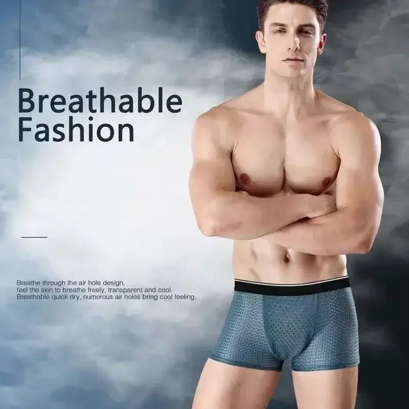 4PcsHerren Unterwäsche Männer Boxer Shorts Eis Seide Mesh Boxer Shorts Sommer Sexy Atmungsaktive Antibakterielle Unterhose Plus Größe XL-6XL