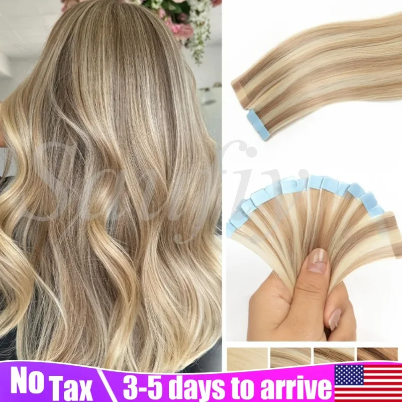 12-20inches Balayge Blonde Mini Tape in Human Hair Extensions Double Side Invisible Seamless Tape Ins Hair 10pcs/Pack Natural Straight Black Blonde Balayge Brown Mini Tape In Hair Extensions