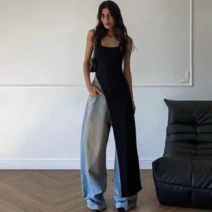 Letní osobnostní trend slim fit jednobarevný pouliční výklenek nepravidelný asymetrický lem košilkové šaty bez rukávů