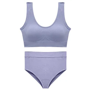 Pambabaeng Sport Underwear Set Plus Size Seamless Wireless Bra Top Padded Comfortable Solid Lingerie Bra Suit
