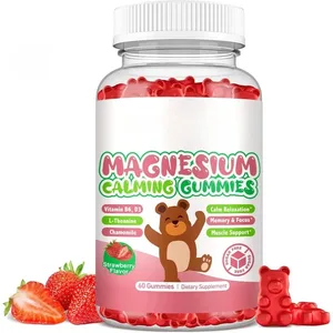 Gomas de glicinato de magnésio sabor morango com L-teanina vitamina B6/D3 ajudam a reduzir o estresse e apoiam a saúde muscular e óssea