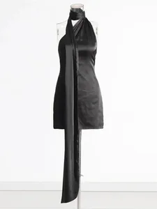 VGH Patchwork Formale Kleider Für Frauen Halter Kragen Off Schulter Ärmellose Hohe Taille Backless Satin Mini Kleid Weiblichen Stil
