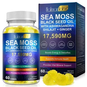 صمغ روغن سیاه دانه HalmanLabs Sea Moss با ویتامین C و ویتامین D برای سلامت سیستم ایمنی و حمایت از مواد معدنی حیاتی 60 لثه