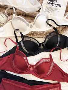 1 juego/Conjunto de ropa interior para mujer, Sujetador Push Up de encaje Sexy, copa fina francesa, sujetador cómodo, conjunto de lencería Bralette transpirable de malla de verano