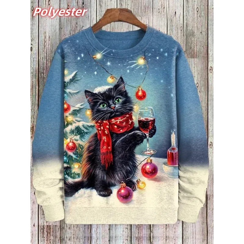 Cat Sushi Mønster Hættetrøje Til Mænd Søde Dyr 3D Printet Pullover Efterår Langærmet Løs Rund Hals Hættetrøjer Sweatshirt Toppe