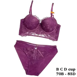Hoge kwaliteit sexy kanten damesbeha's en korte tweedelige set push-up BCD cup draad zomerlingerie ondergoed zwart wit paars