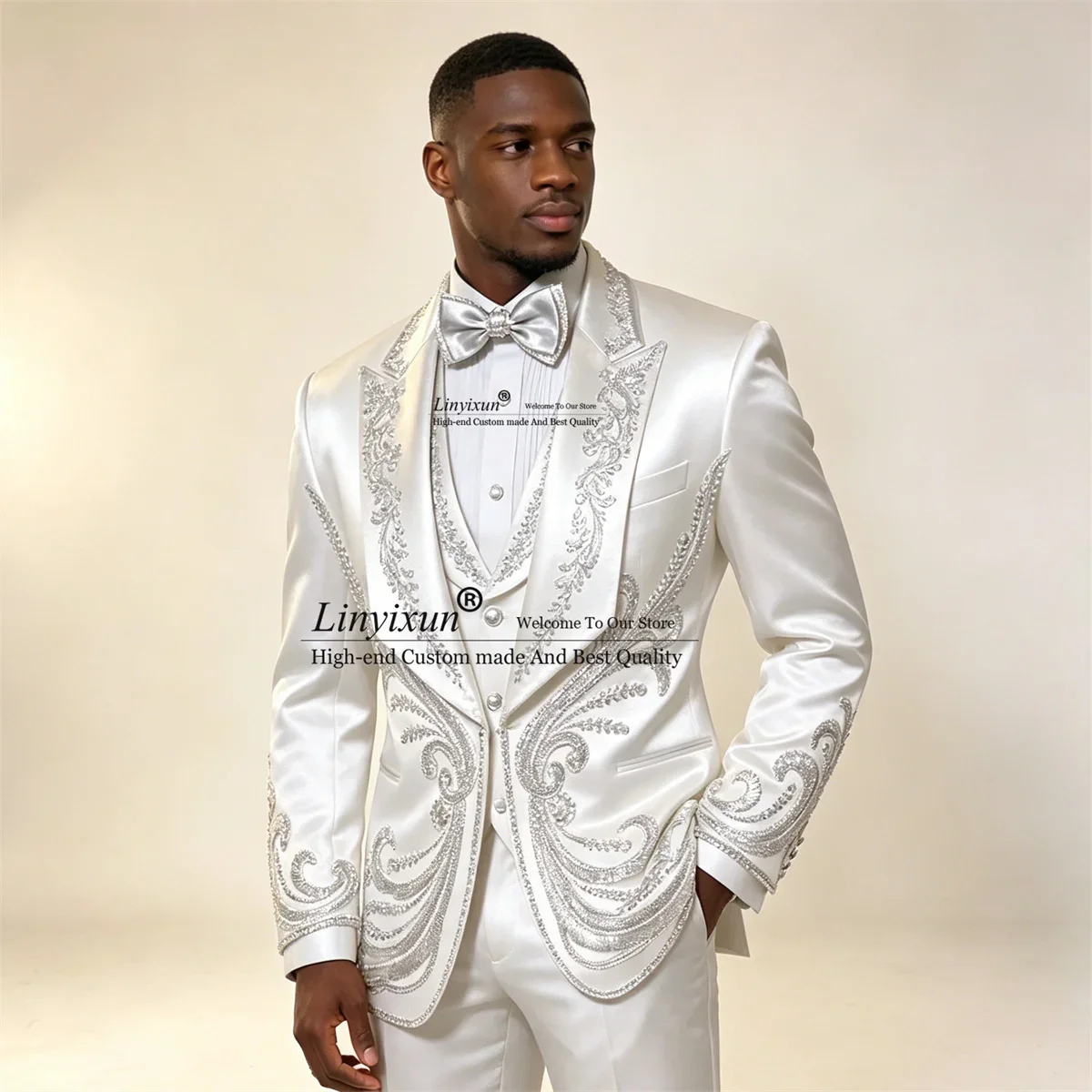 Sparkly Jewelry Diamond Men Suits Customized Slim Fit Groomsmen Male Blazers 3 Pieces Sets Wedding Party Tuxedos ropa hombre