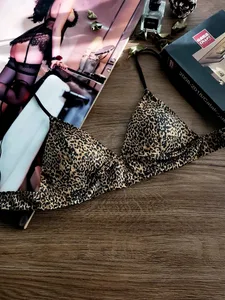 Triangle Cup Bra Set Sexy Leopard Print Ultra Thin Wirefree Bralette & Panty Lingerie for Small Breasts