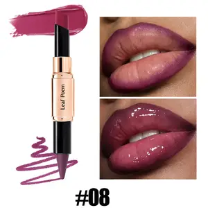 Dual-Ended 2-in-1 Lip Liner Lipstick Waterproof Matte & Satin Finish Slanted Tip Moisturizing Lip Pencil Long Lasting