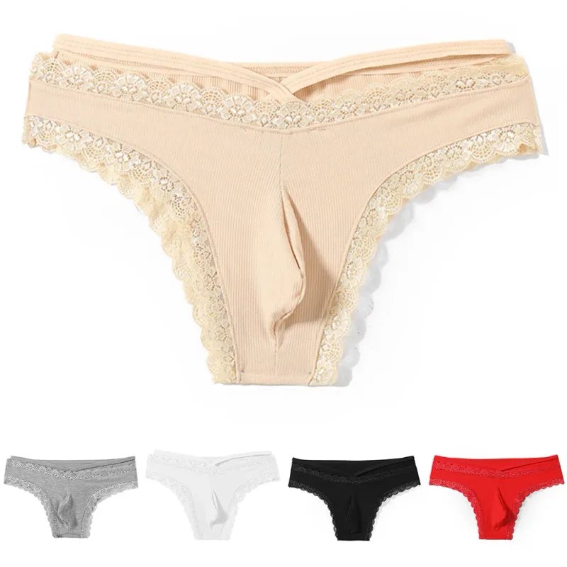 Seluar Dalam Lace Rim Lelaki Sissy Gay Seluar Dalam Seluar Dalam Pinggang Pertengahan Bulge Pouch Pakaian Dalam Wanita Pejal Lace Edge Pakaian Dalam Lelaki