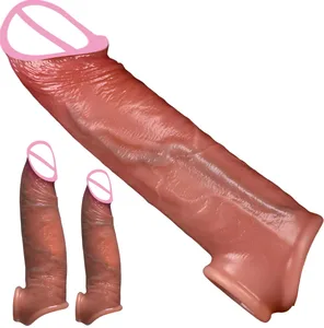 Realistisk 8''Penis Sleeve Sexlegetøj Til Mænd Silikone Penis Kondom Genanvendelig Penis Sleeve Penis Extender Mandlige Par Voksenlegetøj