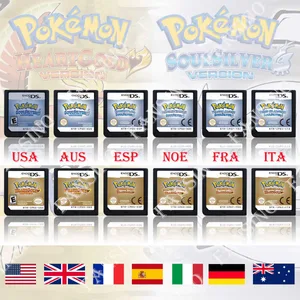 （美國 EUR AUS NOE ESP FRA ITA）Pokemon HeartGold SoulSilver 版高品質正品 1:1 複製品 DS 電玩盒