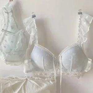 Kawaii Japanese Lingerie Set for Small Boobs Sweet Romantic Heart Print Bralette Comfortable Everyday Wear Anti-Sagging Bra