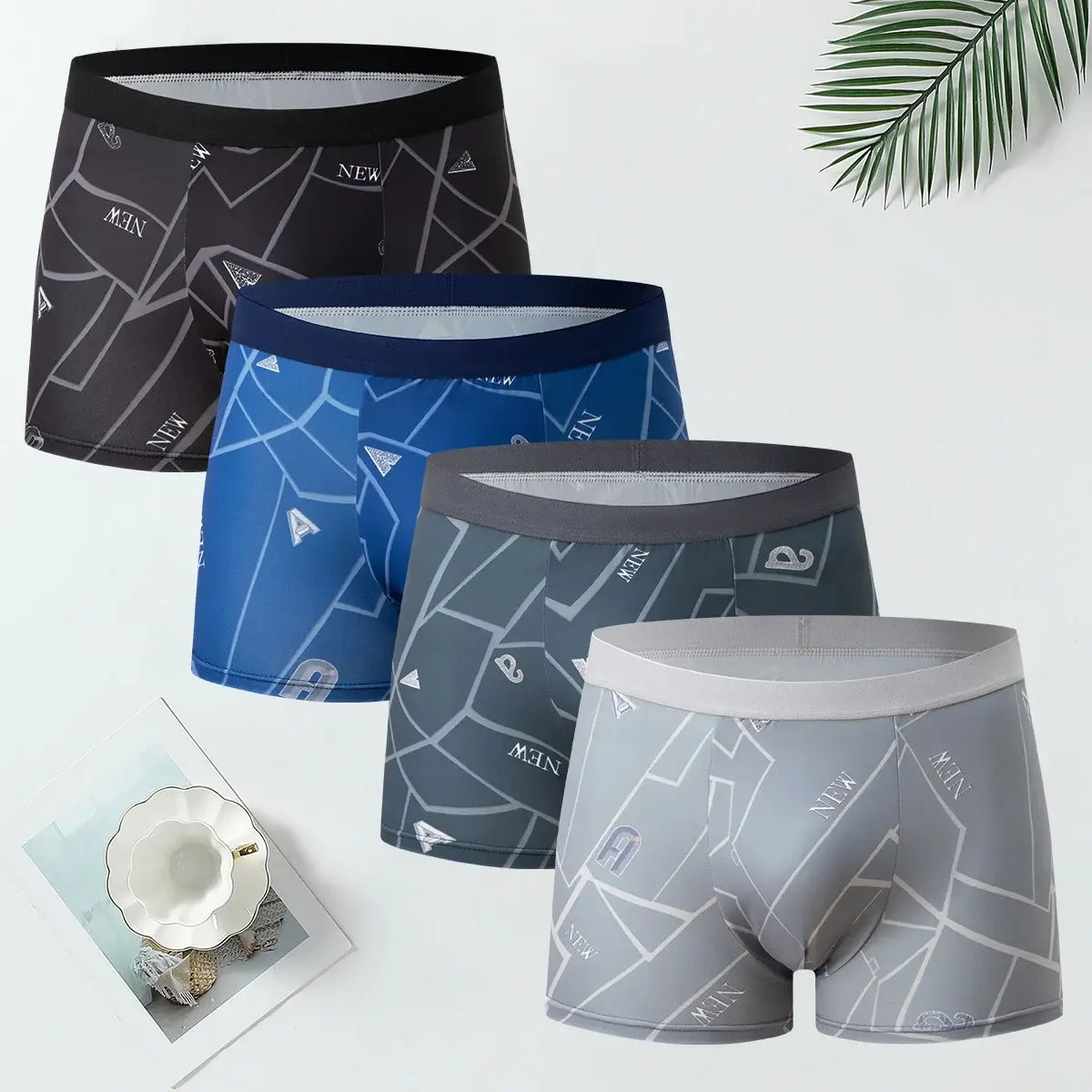 Calças de perna plana masculina de 4 peças com impressão de moda sazonal multi-cor esportes conforto cintura elástica e tendência diária casual