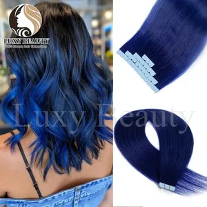 Colored Blue Mini Tape in Human Hair Extensions Invisible Seamless Tape in Hair 10pcs Pink Red Green Purple Blue Mini Tape Hair