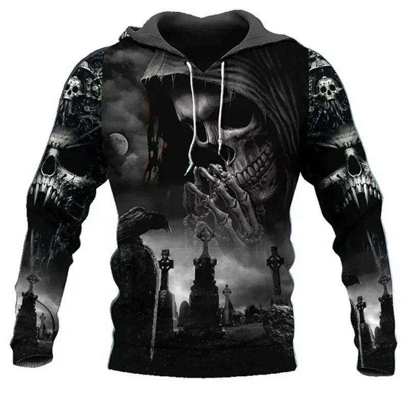 Hoodie Cetakan 3D Tengkorak Vintaj Lelaki/Wanita Fesyen Kasual Hoodies 2026 Pullover Sweatshirt Kot Lelaki Uniseks Bersaiz Besar