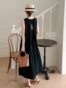 2026 Sommer Ny Korea Kvinde Kjole Vestidos Robe Elbise Løs Plus Size Solid ærmeløs Rygløs Lang Kjole L-4XL
