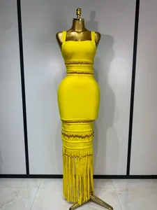 여성 민소매 섹시 스퀘어 칼라 술 Bodycon 붕대 드레스 연예인 우아한 저녁 파티 고품질 생일 드레스