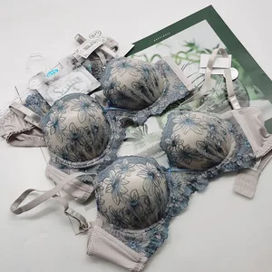 New gathering support lace bra set luxury models embroidery skin-friendly lingerie breif suit comfortable wirefree underwear