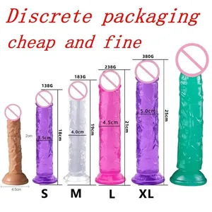 Billige Kvinner Erotisk Anal 5 Farger Stor Gjennomsiktig Dildo Sugekopp Jelly Dick Sexleketøy Myk Clitori Vaginal Masturbators Penis