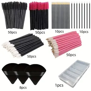 229 Buah Set Kuas Rias - 100 Bulu Mata & 100 Kuas Bibir dengan Kotak Penyimpanan Kit All-in-One untuk Pemula/Pro (Penggunaan Salon & Rumah)