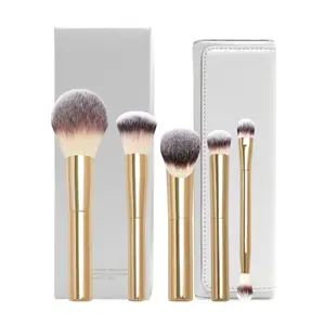 5 pièces/ensemble pinceaux de maquillage sablier fond de teint poudre Blush correcteur fard à paupières pli pinceau de maquillage avec sac en cuir blanc