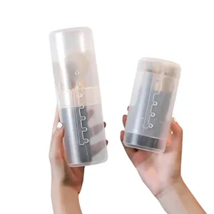 ใหม่โปร่งใสปรับความสูง PVC แปรงแต่งหน้าผู้ถือจัดเก็บถ้วยพร้อมฝาปิดกันฝุ่นแป้งแพคเกจกล่อง