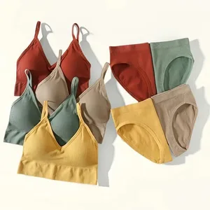 Női melltartó bugyi szett Varrat nélküli melltartó Vágott Bralette Crop Top Low Back melltartók Szexi fehérnemű Push Up melltartó Szexi fehérnemű szett