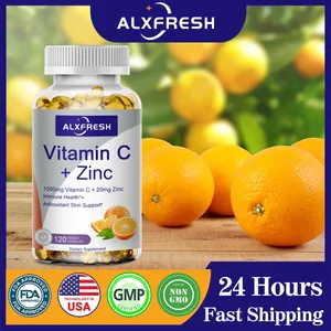 Alxfresh Witamina C 1000mg z Cynkiem 20mg | Witaminowy suplement diety | Wegańskie bez GMO i bezglutenowe | dla czapek wspomagających odporność