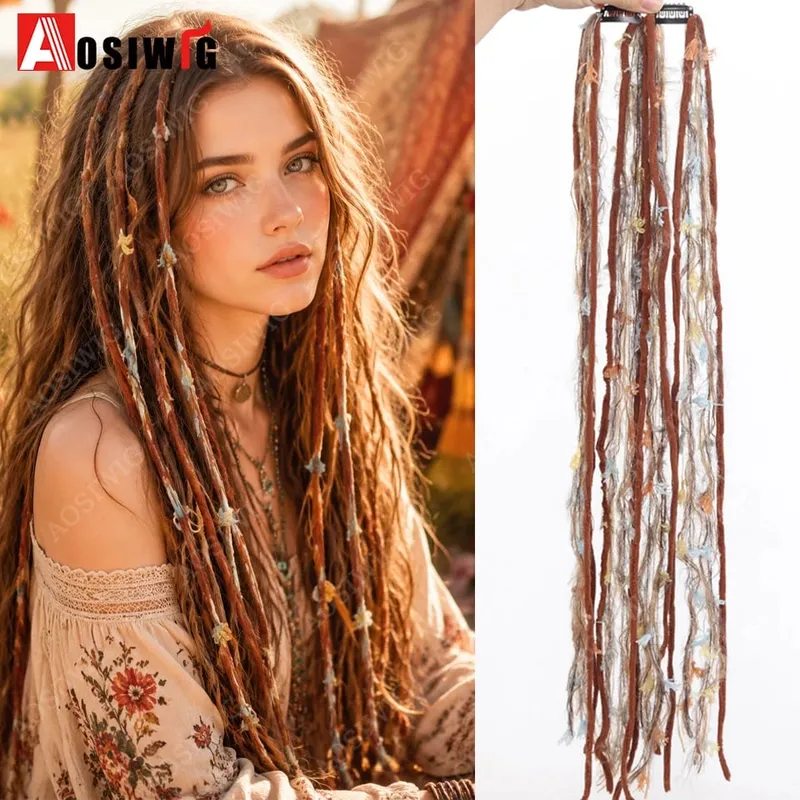 Colorful Rope Braided Hair Clip In Extensions Black Natural Hair Dreadlock Hair Pieces Bohemian Hair Accessories For Women Daily